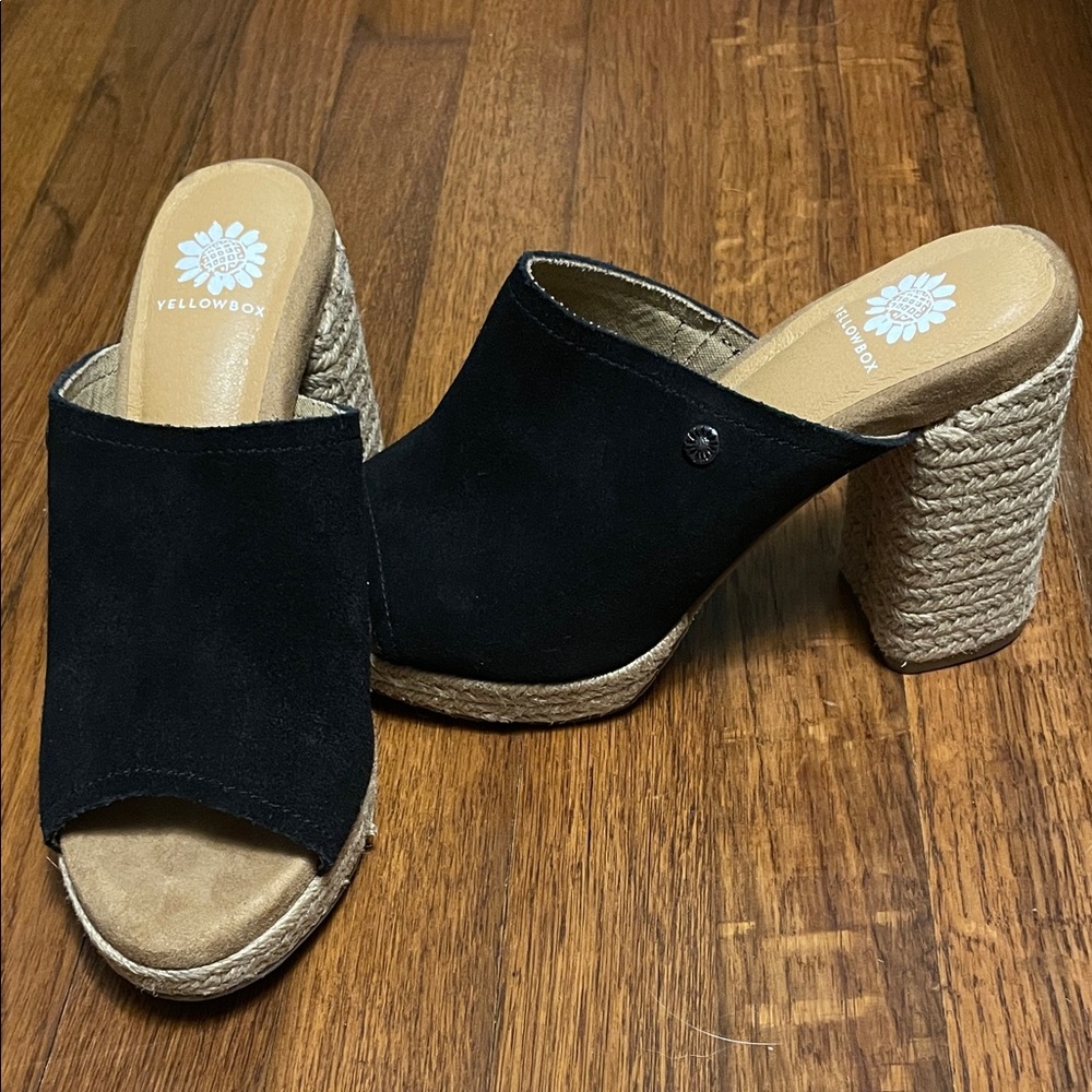Yellow Box Black Suede Platform Mules